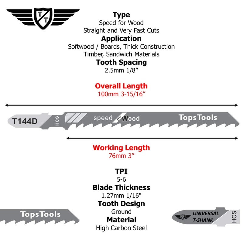 TopsTools 25 x TopsTools T144D 100mm Jigsaw Blades Designed for Straight and Fast Cuts in Wood - Image 2
